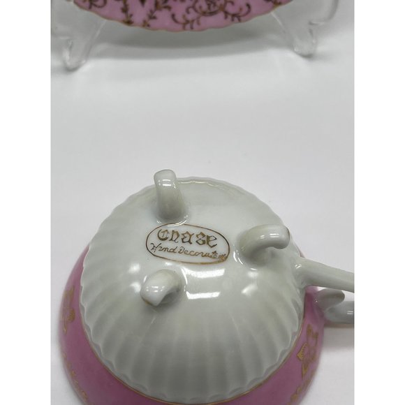 Vintage Chase Tea Cup Saucer Pink Gold Footed Hand Decorated - Picture 3 of 7